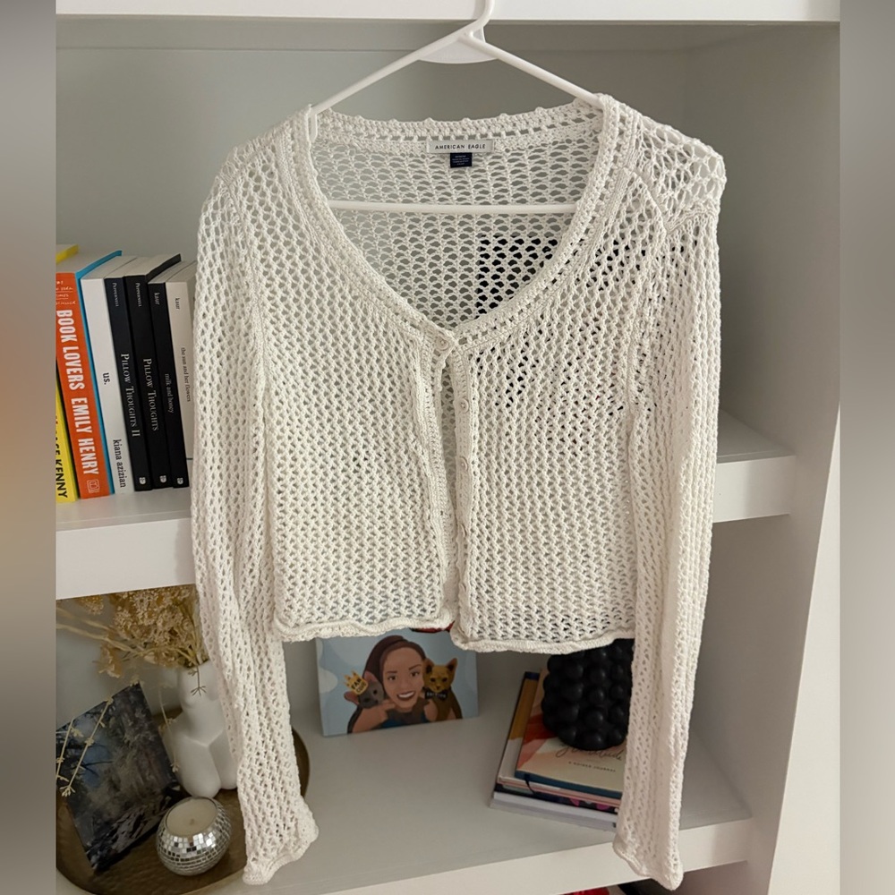 American Eagle Outfitters Cream Crochet Cardigan
